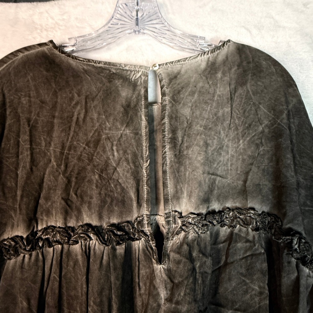 She + Sky Gray Washed Rayon Babydoll Tunic Top Women's L Boho crochet trim - Picture 6 of 11